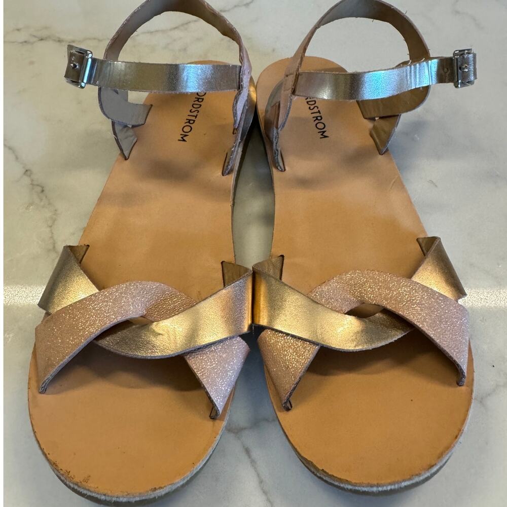 Nordstrom Girl's Gold Shimmer Twist Sandals Size 13
